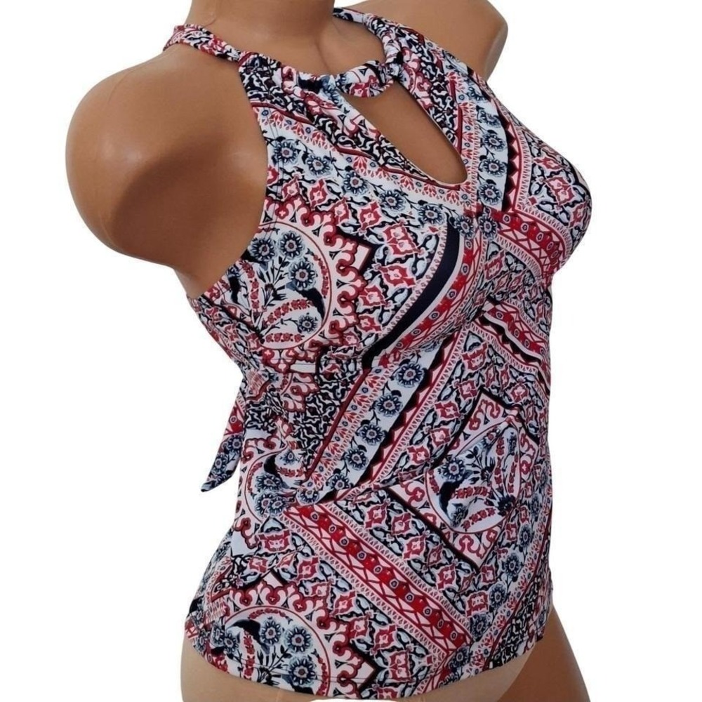 New Directions Swim Tankini M Red Blue Paisley Halter womens swimwear top medium - Picture 4 of 7